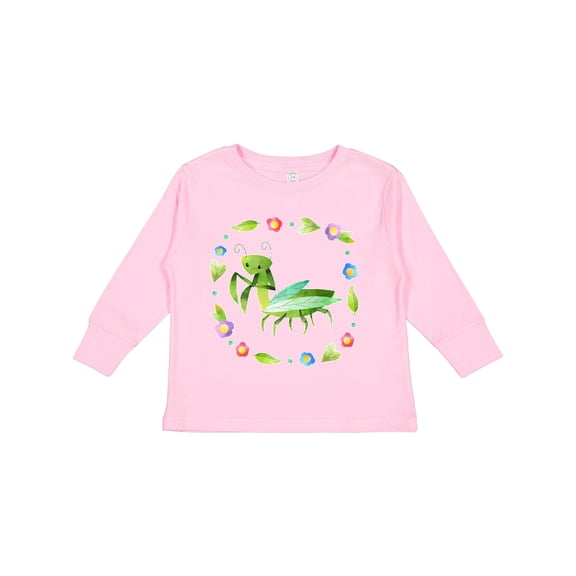 Inktastic Praying Mantis with Flowers and Leaves Boys or Girls Long Sleeve Toddler T-Shirt