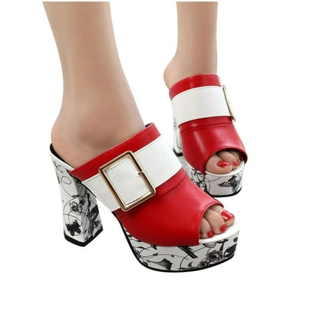 

Women Sandals Clearance 2023! Pejock Women s Heeled Sandals Backless Mules Slip On Block Heels Thick Soled And Thick Heeled Slippers With Metal Buckle Sandals Summer Athletic Outdoor Beach Sandals