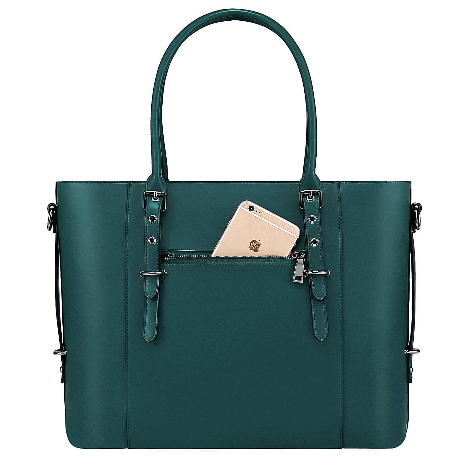 Mosiso Water-Resistant PU Leather 15.6" Laptop Tote, Deep Teal