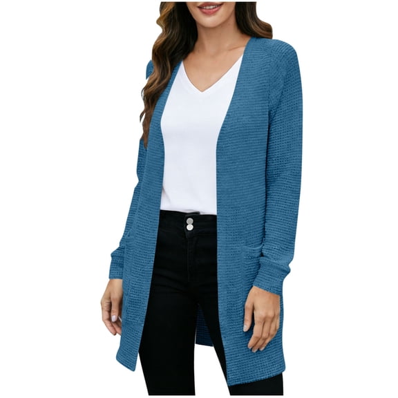 Womens Long Sleeve Open Front Cardigans Chunky Knit Draped Sweaters Outwear with Pockets