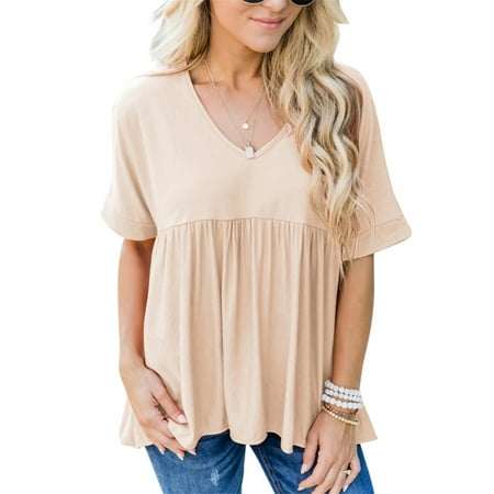 

Dellytop Women Babydoll Maternity V-Neck Peplum Short Sleeve Tees
