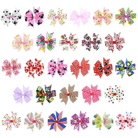 28Pcs Hair Clips, Coxeer Handmade Printed Bow Tie Stylish Hair Barrettes Hair Pins Hair Accessories for Baby Girls Kids Teens Toddlers