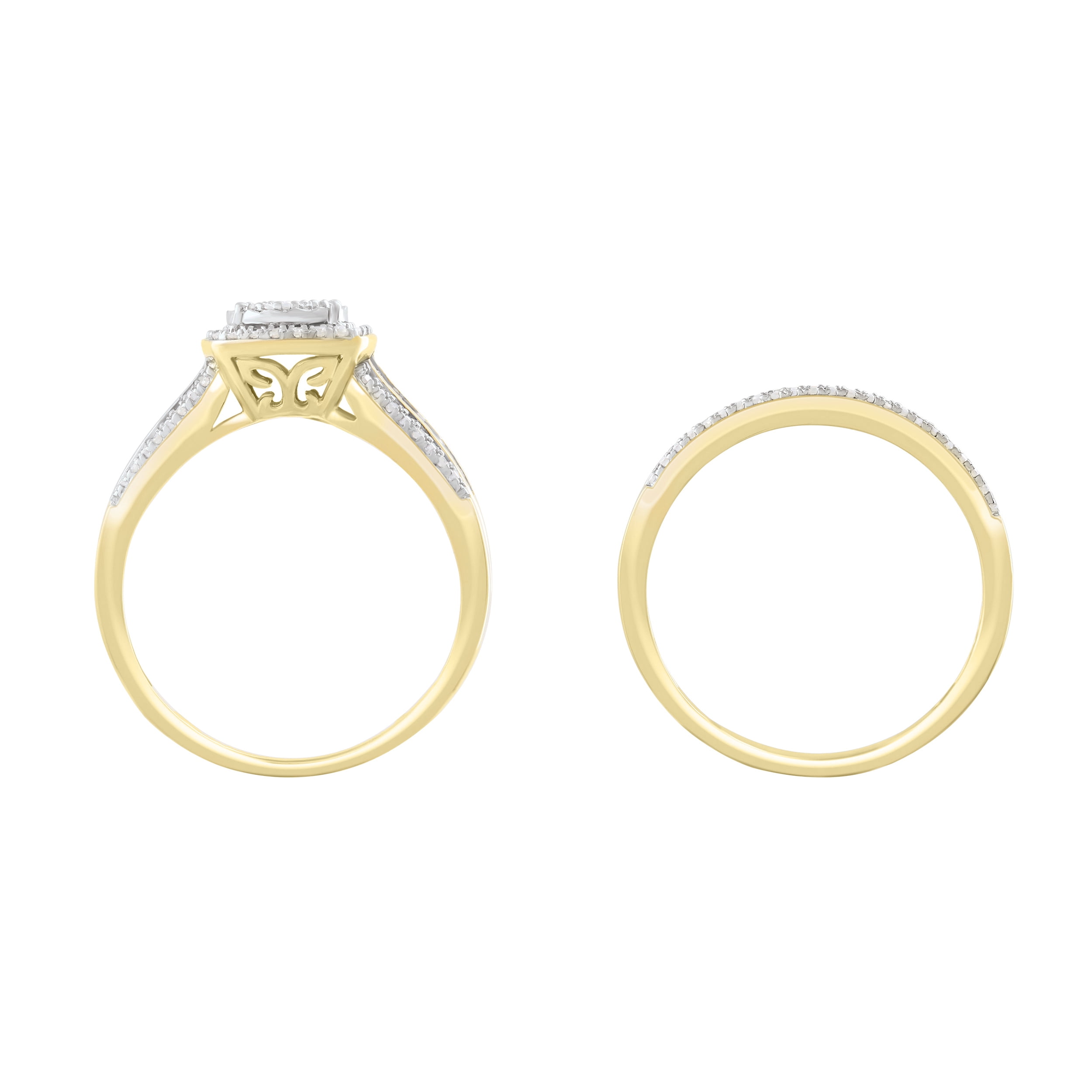 Forever Bride 10K Yellow Gold 1/3 CTTW Diamond Cushion Bridal Ring Set, Women, Adults