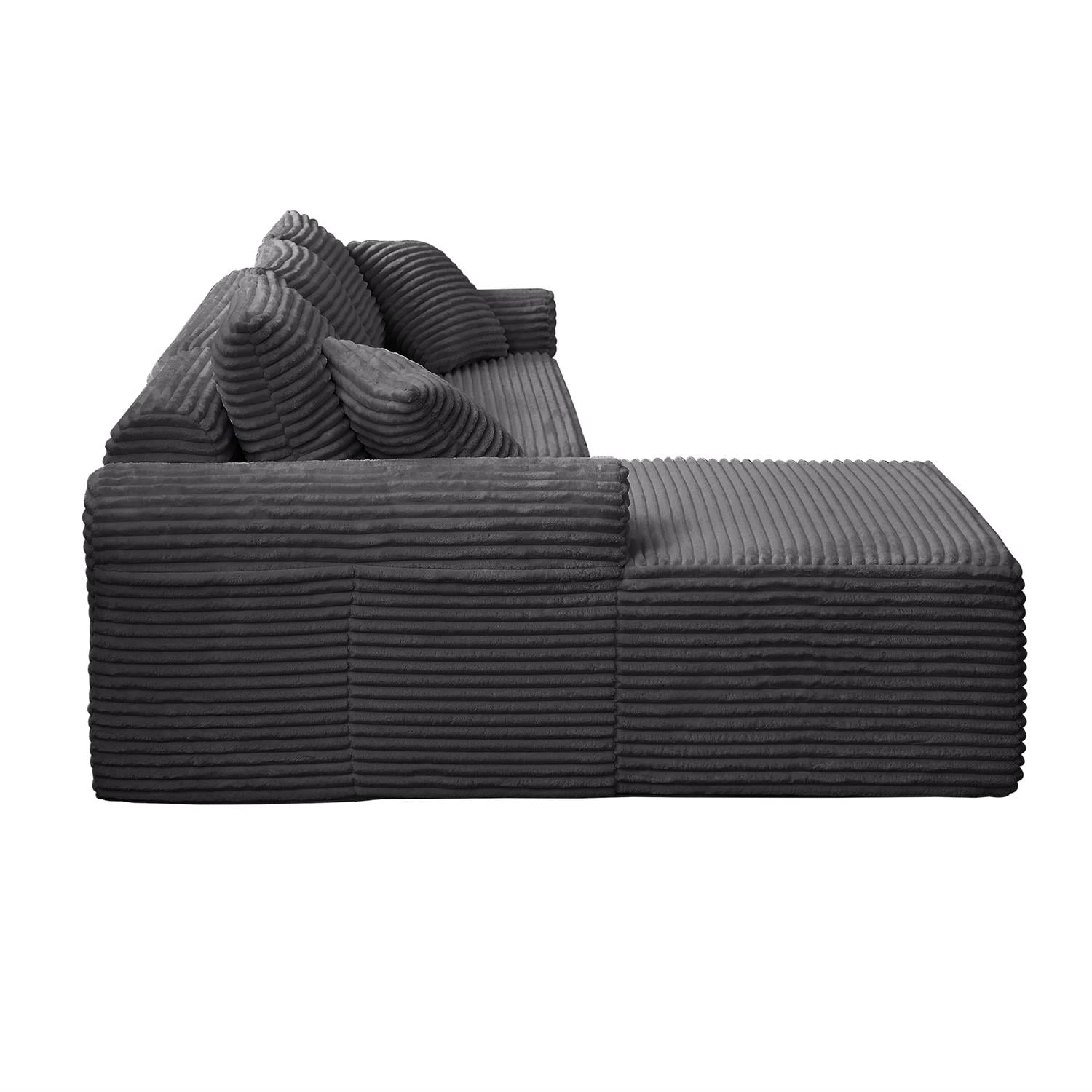 Demi Bonn 103" Cozy Corduroy Sectional Sofa with Arched Armrests, Non-Slip Base, 3 Back Cushions and 2 Throw Pillows, Full-Compression Chaise Lounge Couch Set, Gray