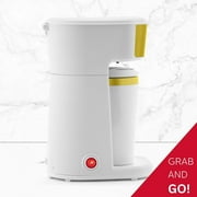 Holstein Housewares Personal Single Serve Coffee Maker Includes 14Oz. Stainless Steel Interior Thermal Travel Mug, White and Gold