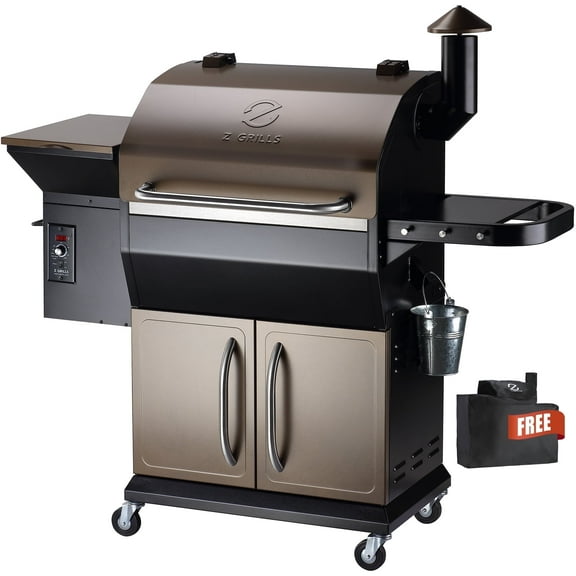 Z GRILLS BBQ Legend 1060 Sq.in Wood Pellet Grill & Smoker, 8-in-1 BBQ with PID Controller, Storage Cabinet, Side Shelf & Grill Cover, ZPG-1000D Bronze