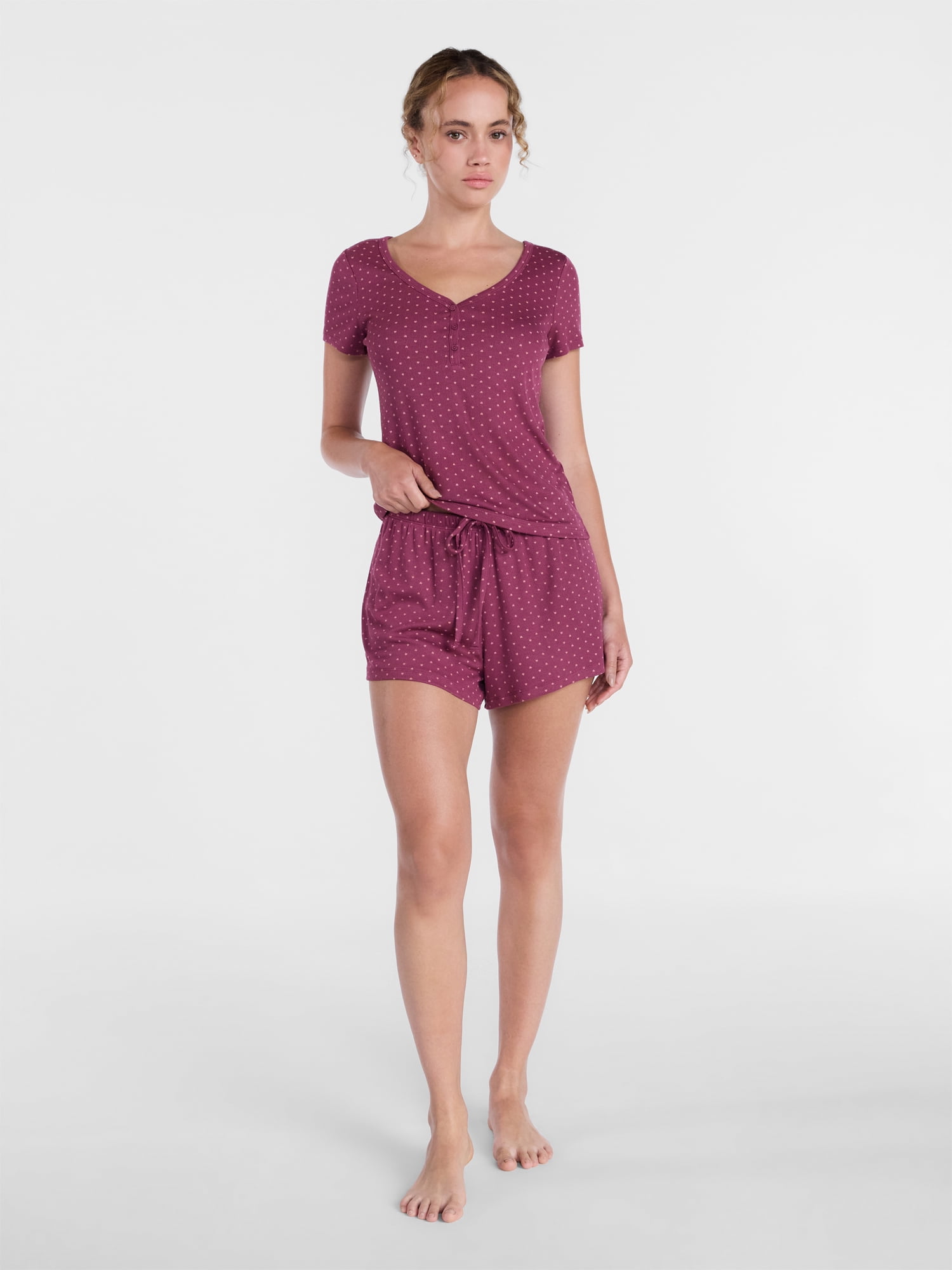 Joyspun Women’s Modal Blend Ribbed Henley Sleep Top, Sizes XS-3X