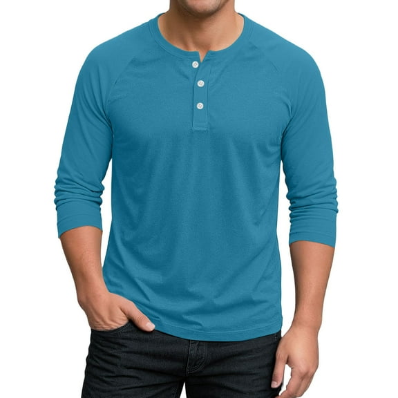 Fabrcox 3/4 Sleeve Shirts for Men Big and Tall Henley T Shirts for Men Workout Running Athletic Button Up Breathable Tops for Men