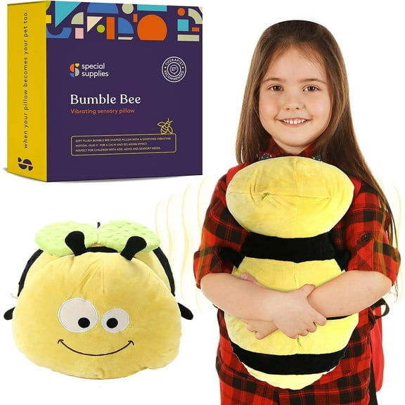 Special Supplies Bumble Bee Sensory Vibrating Pillow, Pressure Activated for Kids and Adults, Plush Minky Soft with Textured Therapy Stimulation Bumps