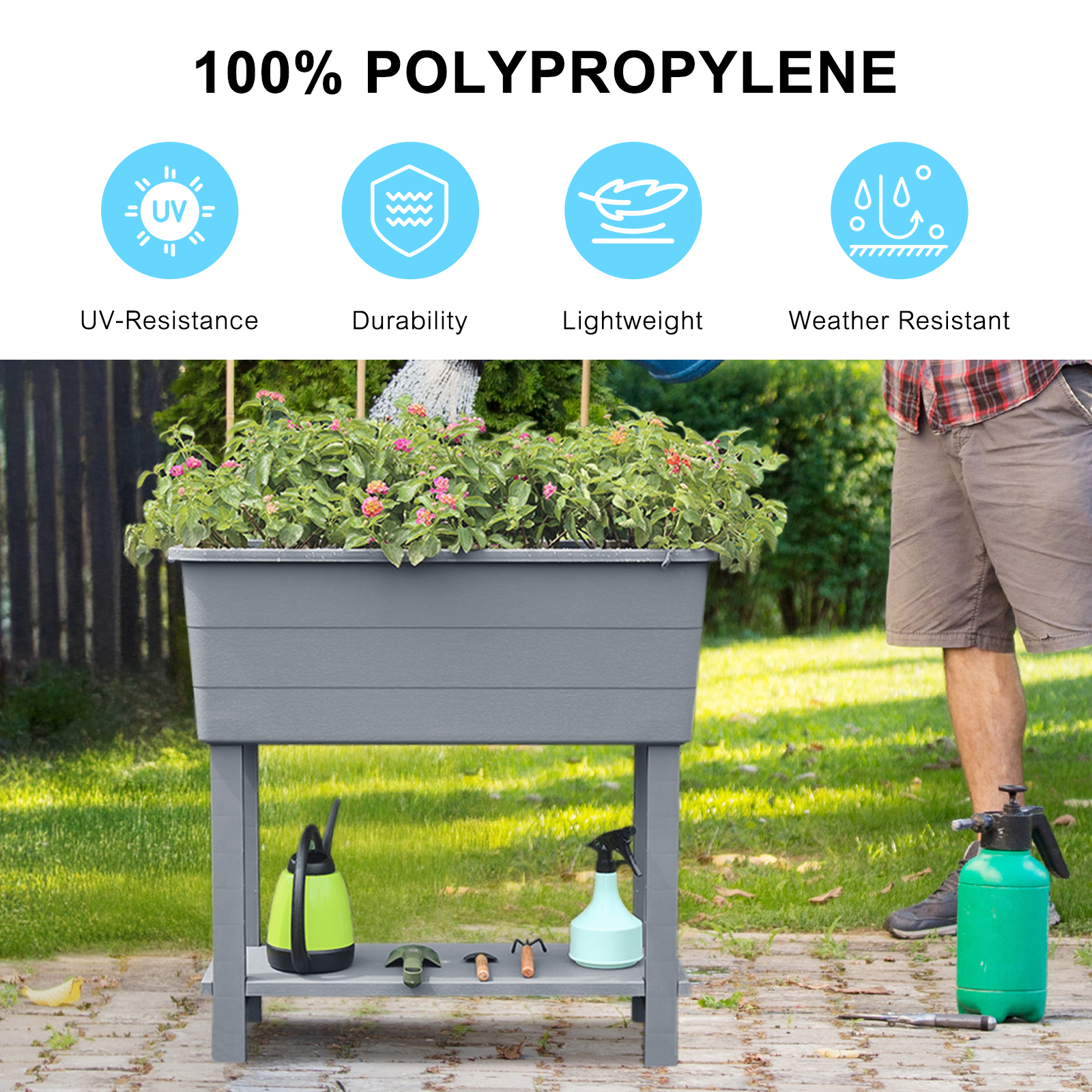 BPS Outdoor Raised Garden Bed, Set of 3 Self-Watering Elevated Planter Box with Legs - Gray