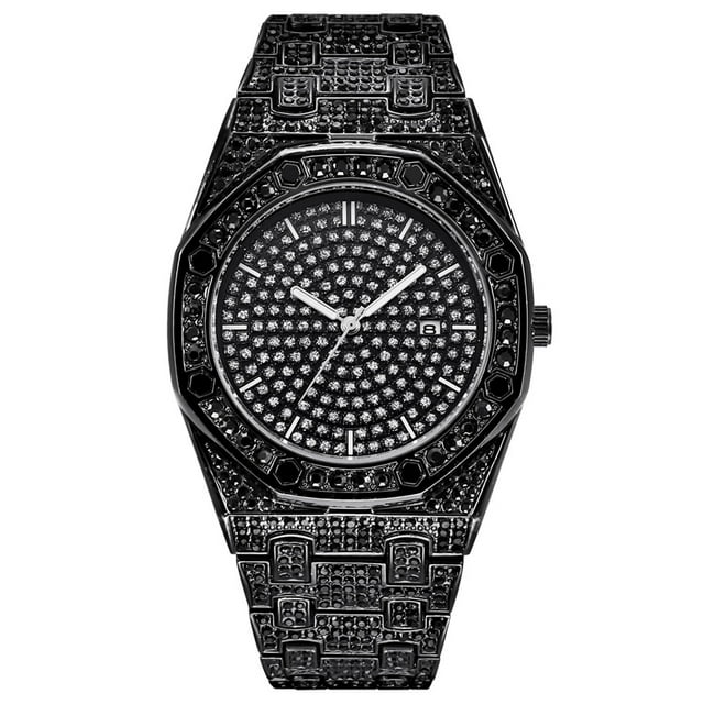 Trendy Luxury Full Diamond Geometry Stainless Steel Strap Mens Watch