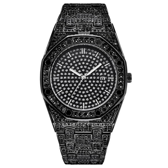 Reloj de cuarzo para hombre, relojes para hombre de moda con correa de acero inoxidable y geometría de diamantes completos, reloj de cuarzo para hombre.