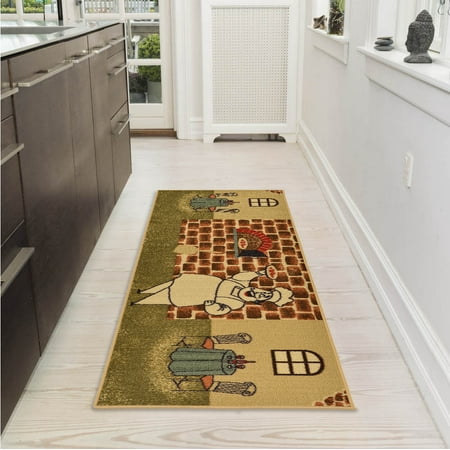 Cardinals Runner Mat - Ottomanson Sara's Kitchen Chef Design Mat Runner Rug with Non-Skid (Non-Slip) Rubber Backing, Beige, 20