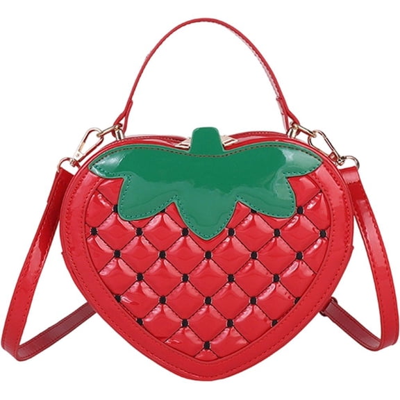 Hfppkn 3D Strawberry Shaped PU Leather Crossbody Bag Fun Fruit Shoulder Handbag for Casual Daily Use 20x7x17cm