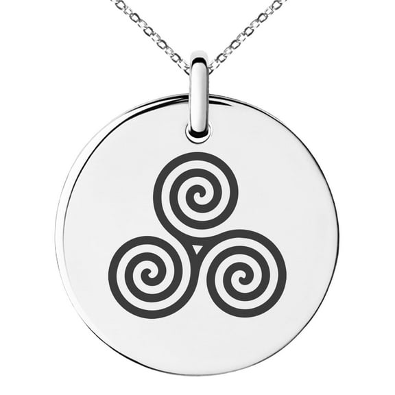 Tioneer Stainless Steel Celtic Triskele Triskelion Triple Spiral Engraved Small Medallion Circle Charm Pendant Necklace