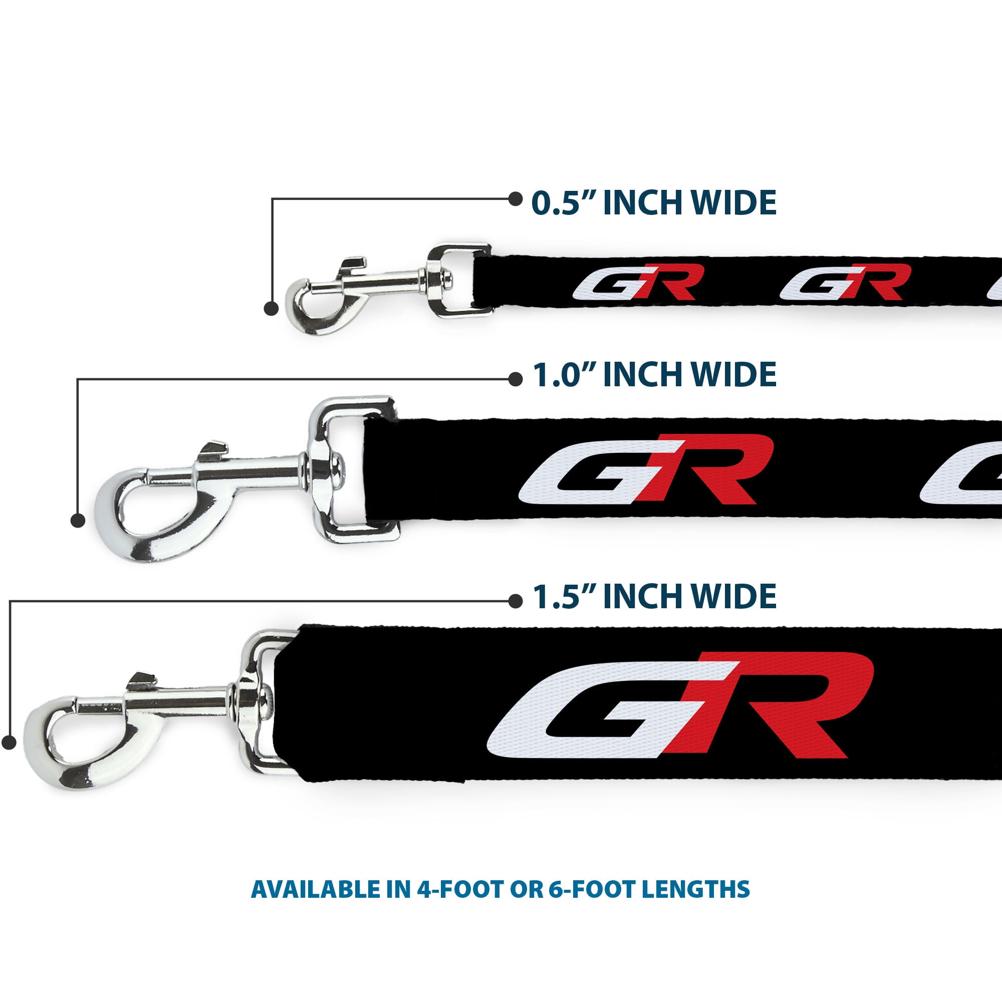 Toyota Pet Leash, Dog Leash, Toyota Gazoo Racing GR Logo and Text Black White Red, 6 Feet Long 1.0 Inch Wide