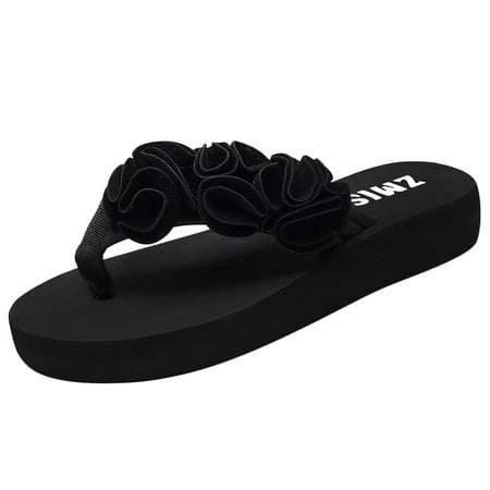 

Flip Flops for Women Summer Fashion Women S Flower Clip Toe Flip Flops Non-Slip Wedges Beach Slippers Flip Flops Eva Black 39