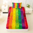 thumbnail image 4 of Manfei Kawaii Rainbow Twin Sheets, Graffiti Printing Blocks Bedding, Yellow Green Red, 3-Piece, 1 Flat Sheet, 1 Fitted Sheet and 1 Pillowcase, 4 of 6