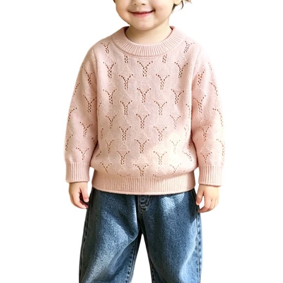 Ruyang Boys Girls Knit Sweater Loose Long Sleeve Pullover Breathable Casual Basic Tops Kids Crew Neck Fall Warm Outfits