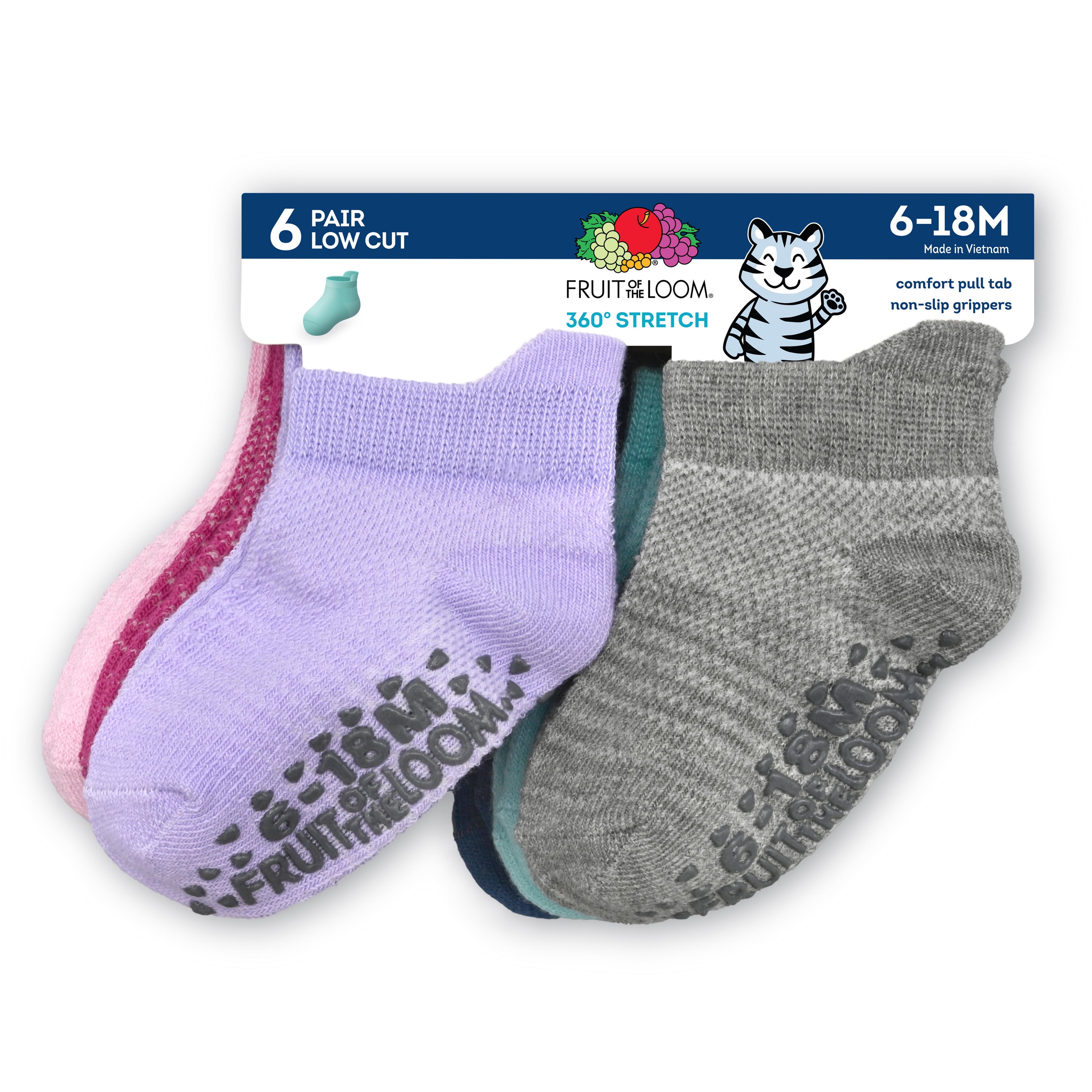 Fruit of the Loom Toddler Low-Cut Socks, 6-Pack, Size 6M-5T