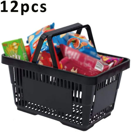 TFCFL 12 Pack 28L Black Plastic Shopping Baskets with Invisible Handle ...