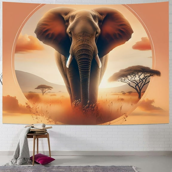 Autua African Elephant Savanna Sunset Tapestry Wall Hanging Unique Style for Home Decor, Bedroom, Living Room - Soft Lightweight Fabric, Vivid Colors, Easy to Hang - 4 Sizes Available 40x30inch