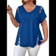thumbnail image 2 of Blusas Tipo Túnica de Corta para Mujer, con Escote en V Recortado, Elegantes, Informales, Holgadas y Largas Azul Real L, 2 of 7
