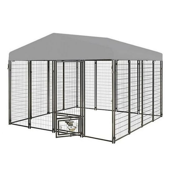 Garden Winds Custom Fit Replacement Canopy Top Cover Compatible with The Veikous PS0101-03-3, PS0101-05C1, PS0101-05C2 10’ X 10’ Dog Kennel - Upgraded Performance Riplock 350 Fabric - Slate Gray