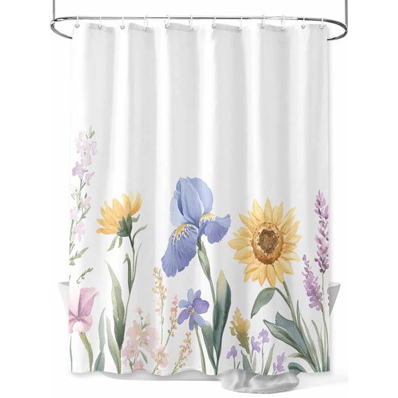 Pastoral Sunflower Shower Curtain, Farmhouse Floral Plants Leaf Waterproof Shower Curtain Set with 12 Hooks Lightweight Washable Fabric Shower Curtains for Bathroom 36x72 Inches