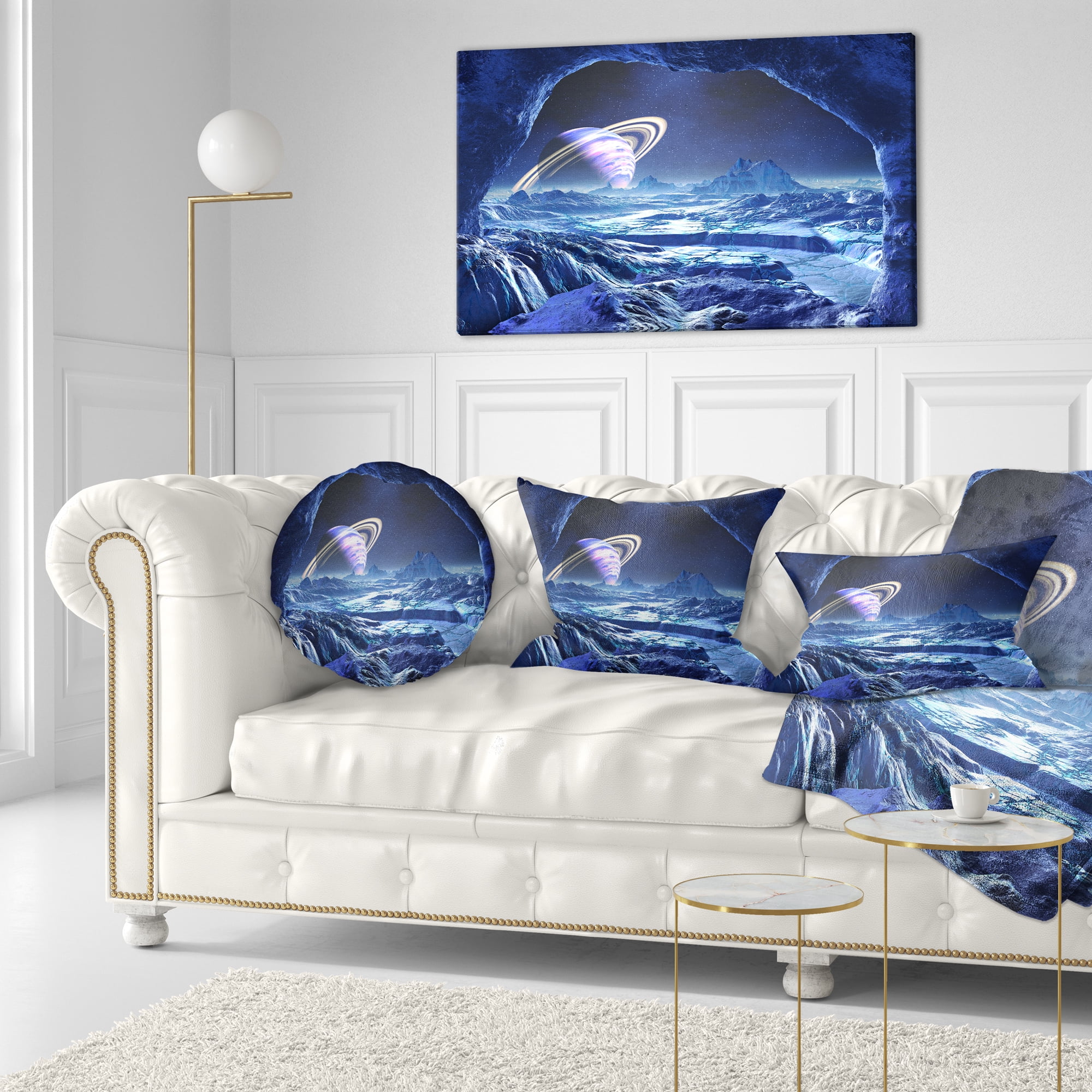 Designart Electric Blue Alien World - Landscape Printed Throw Pillow - 12x20