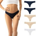 thumbnail image 2 of Oksale 5 PC Cotton Thongs for Women Soft Breathable Low Rise Seamless Underwear Comfortable Bikini Panties Briefs Blue S, 2 of 9