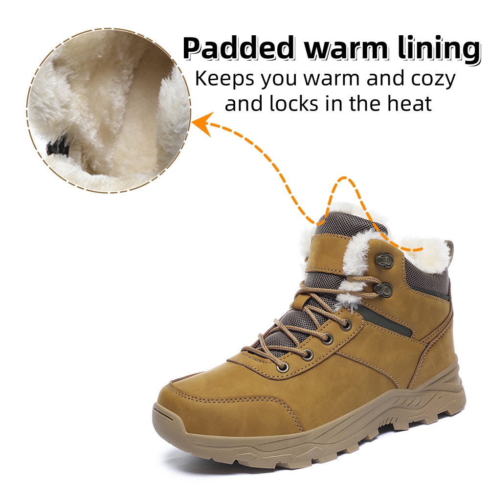 Men's Snow Boots Winter Outdoor Shoes Warm Fur Lined Hiking Waterproof Anti-Slip Lightweight Ankle Booties Yellow 11 US