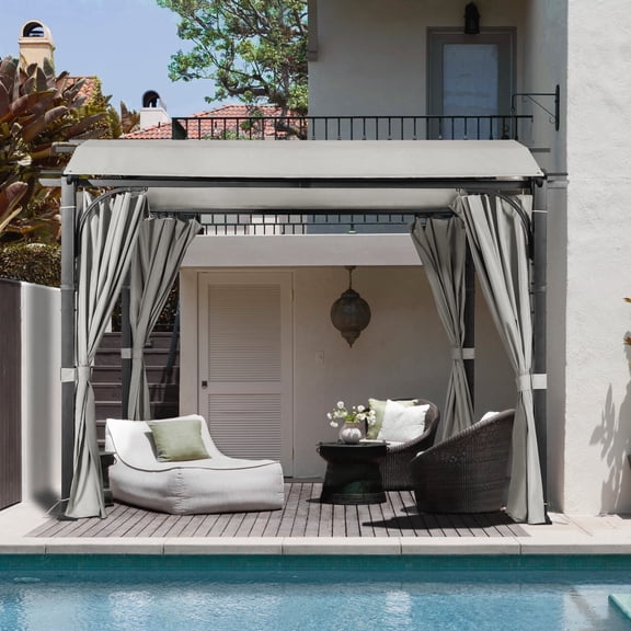 MeetLeisure 11'x11' Outdoor Pergola with Sidewalls, Arched Top Metal Pergola with Steel Frame & Textilene Canopy for BBQ Party Family Gathering, Grey