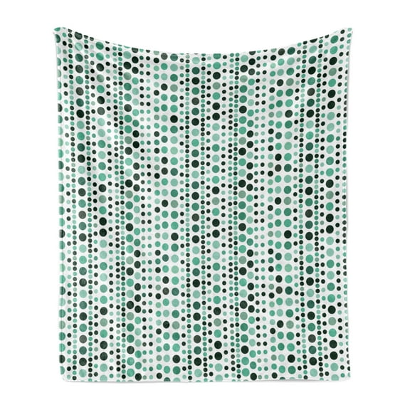 Modern Soft Flannel Fleece Throw Blanket, Retro 60s 70s Vintage Geometrical Circles Dots Points Ombre Image, Cozy Plush for Indoor and Outdoor Use, 50" x 60", Hunter Green Turquoise, by Ambesonne