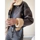 thumbnail image 3 of -abrigo de piel de cordero sintética para mujer, chaqueta con cinturón con cremallera empalmada, ropa de calle Retro, gruesa y cálida, Otoño e Invierno, 3 of 5