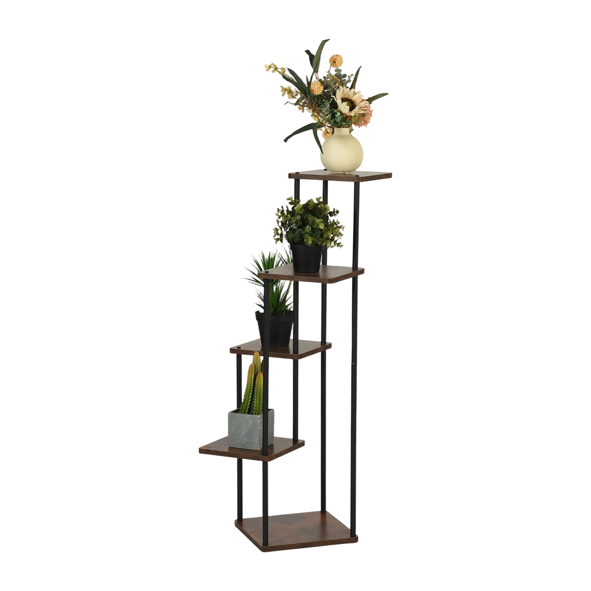 Tiered Corner Plant Stand, Tall Indoor Metal & MDF Flower Shelf, Multi-Layer Display Rack for Living Room Bedroom