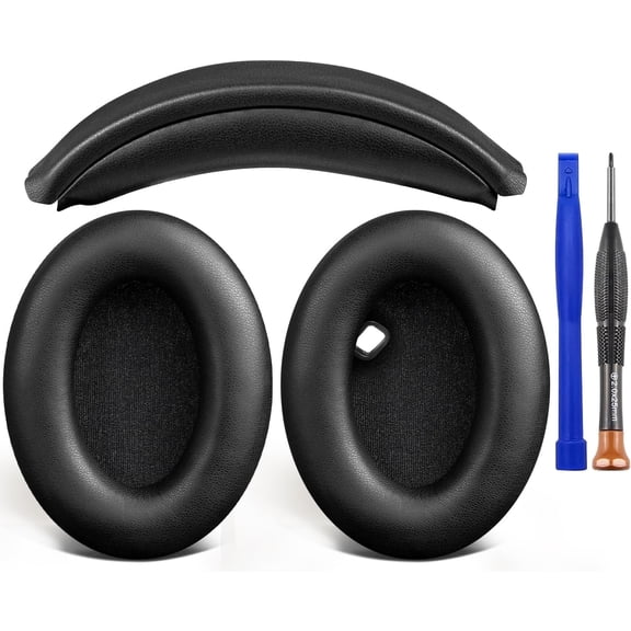 SOULWIT Ear Pads Cushions Headband, Replacement Kit for Sony WH-1000XM4 (WH1000XM4) Over-Ear Headphones, Replacement Headstrap Pad & Earpads Repair Part - Black
