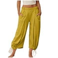 thumbnail image 2 of Women's Loose Baggy Capris Pants Elastic Waist Drawstring Hem Soft Comfy Loungewear Casual Cropped Pants with Pockets Yellow L, 2 of 7