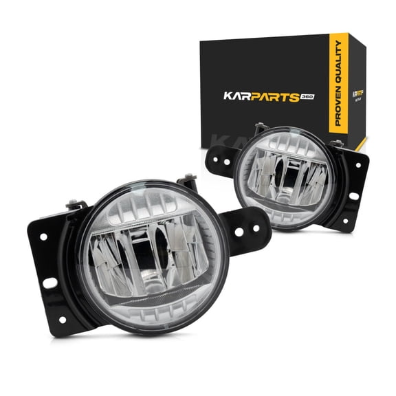 KarParts360 For Jeep Wrangler 2021 2022 2023 2024 Fog Light Driver And Passenger Side | Pair | CAPA | Clear Lens | LED Screw-In w/Bulbs Horizontal Tab | CH2592171C, CH2593171C | 68504497AA, 68504496A