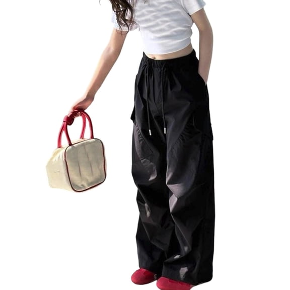 Xijirk Girls Sweatpants,Cargo Pants Summer Casual Loose Fit Elastic Waist Comfortable Outdoor Play Clothes for Toddler Kids Youth,Girls Pants,08 Black,4-5 Years