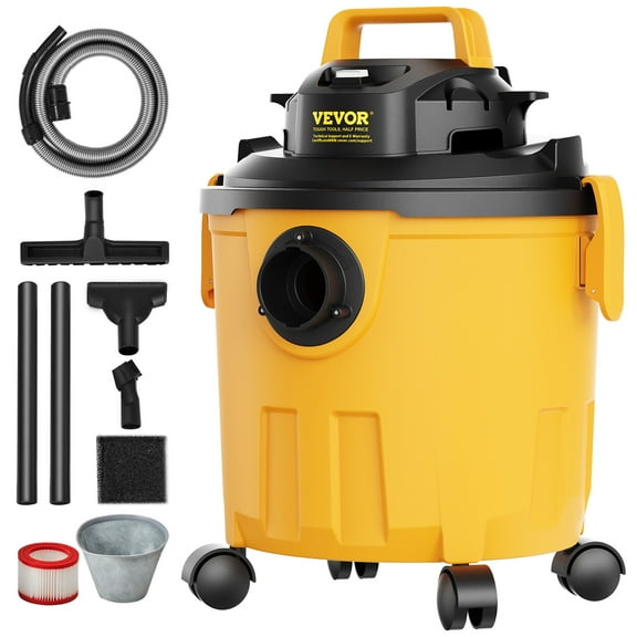 VEVOR Shop Vacuum Wet and Dry, 5 Gallon 6 Peak HP Wet/Dry Vac, Powerful Suction with Blower Function with Attachments 2-in-1 Crevice Nozzle