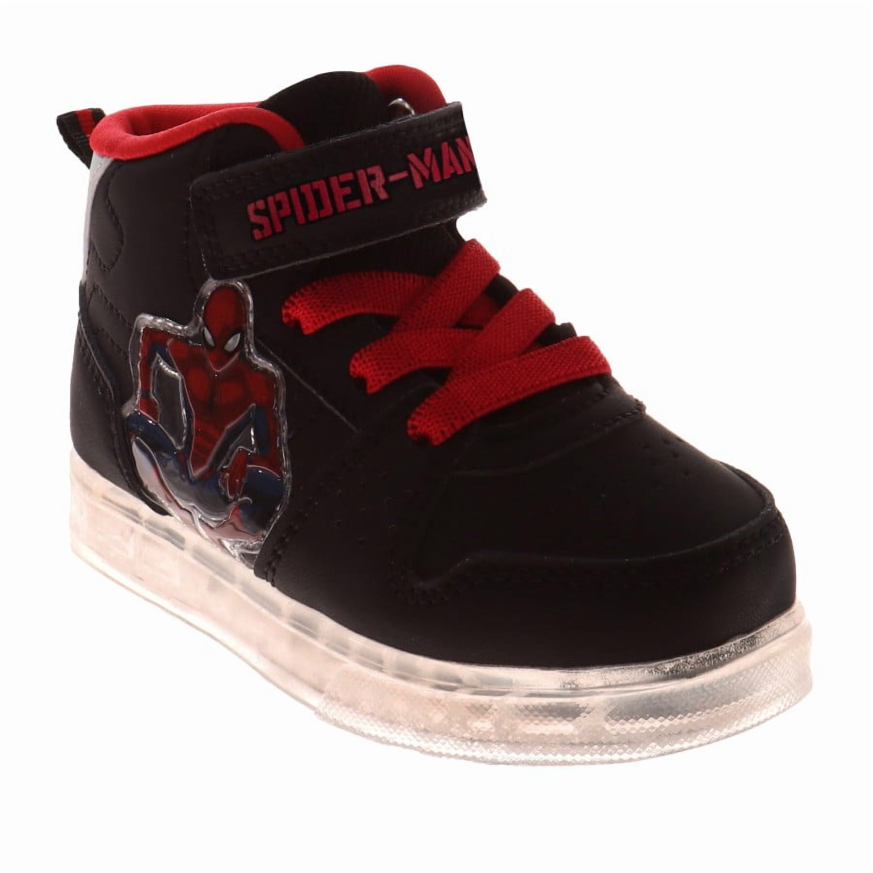 Marvel Spiderman Design Super Hero Sneakers Boys, Web, Slinger Athletic Running Hook And Loop (Toddler Little Kid), Black Red, Size: 11