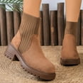 thumbnail image 5 of Dasayo Low Heel Boots Women Ankle Brown Waterproof Hiking Round Toe Stretchy Warm Boots Woman Shoes 37, 5 of 8