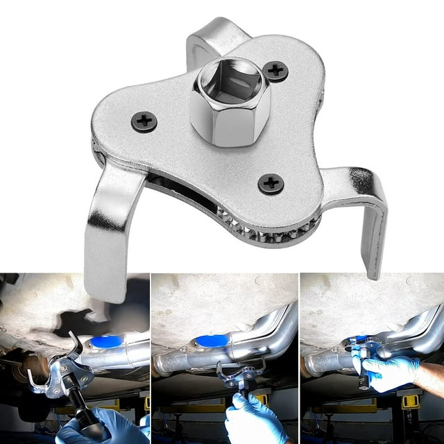 Utilisation Réglable de Clé de Filtre à Huile de 2-1/2 Pouces à 4,5 Pouces Outil de Suppression de Clé de Filtre à Huile Ensemble 3 Mâchoires - Argent