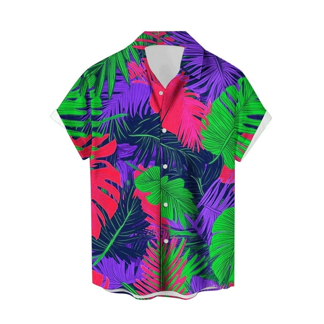 Mens Manga Corta Botón Abajo Camisas Casual Suelto Impreso Cardigan Girar Cuello Blusa, Transpirable para el Entrenamiento