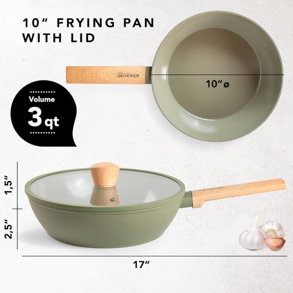 10-Inch Non Stick Frying Pan with Lid - Deep Ceramic Skillet Saute Wok for Cooking