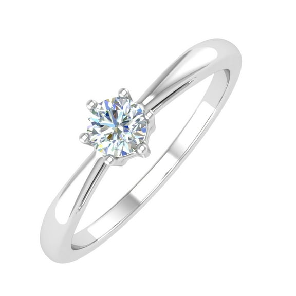 1/5 Carat 6-Prong Set Diamond Solitaire Engagement Ring Band in 14K White Gold (Ring Size 8.5)