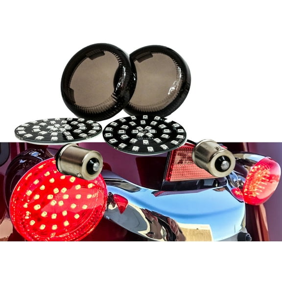 Black Out Red LED 1156 Bulb Rear Turn Signal Light Single Filament Insert Harley Bullet FL FX XL Smoke Lens touring dyna softail sportster street road electra glide