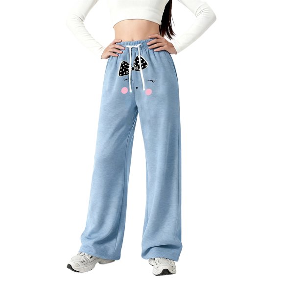 oqasdz Letter Print Girls Wide Leg Pants Drawstring Trousers for Youth Sports Fashion Comfort Fit Casual Dailywear