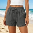 thumbnail image 6 of Bloomae Linen Shorts for Women Lightweight Drawstring Elastic Waist Lace Trim Hem Gauze Short Pants with Pocket Trendy Summer Casual Beach Vacation Lounge Shorts, 6 of 9